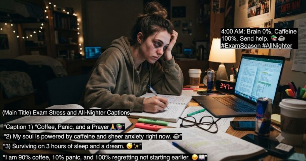Exam Stress and All Nighter Captions