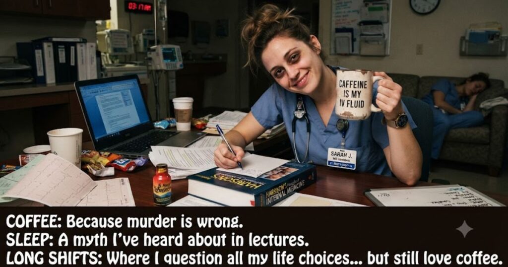 Funny Medical Student Captions About Coffee, Sleep, and Long Shifts